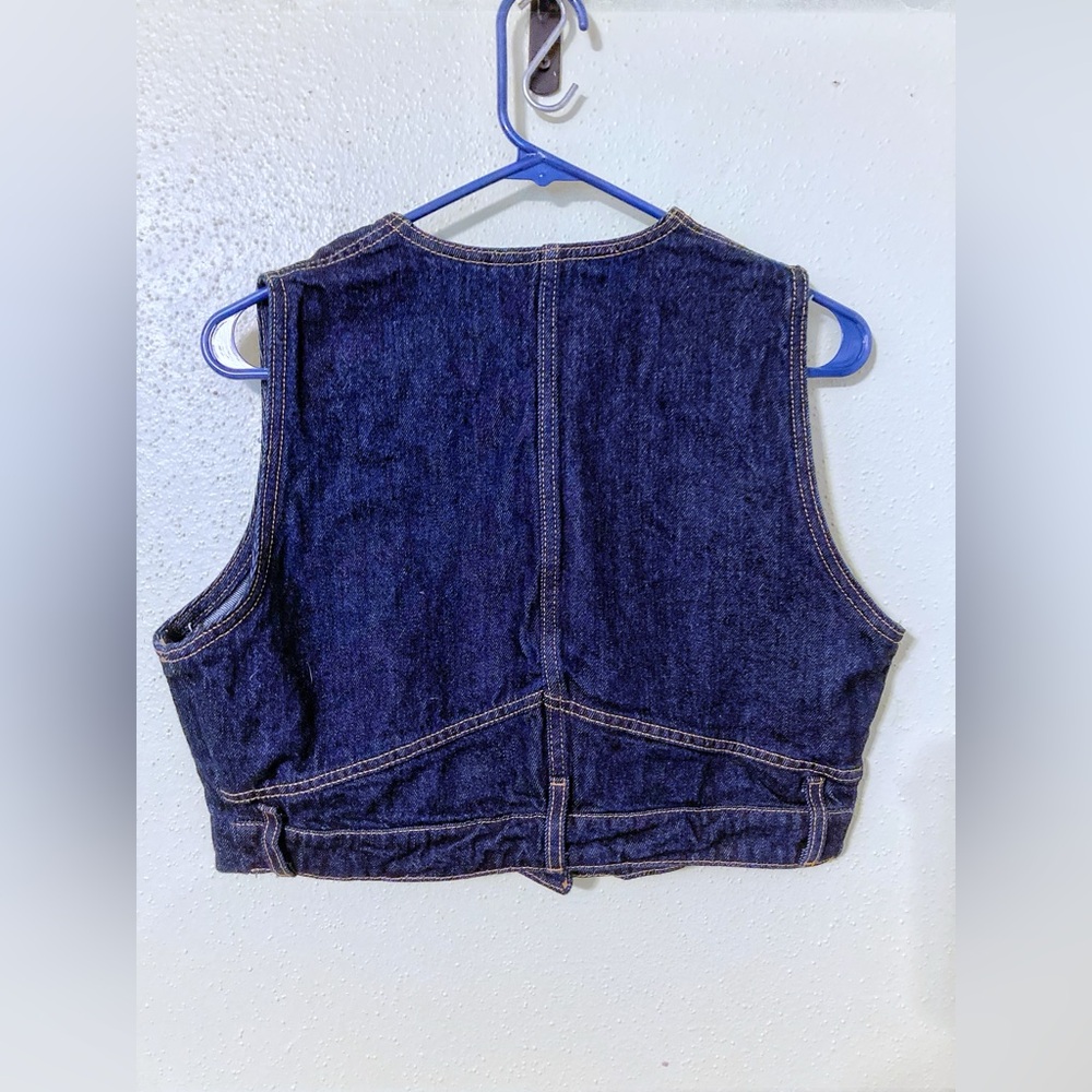 ZARA Denim XL 20” p2p V-Neck Crop-Top Cotton Vest dark wash NWOT 3216/212/401 - Picture 2 of 4